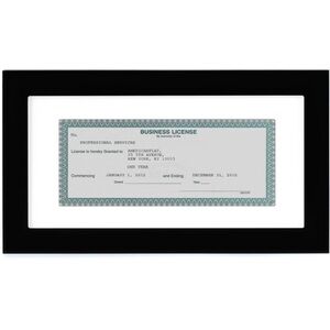 Business License Frame in Black with Shatter-Resistant Glass, [5x10] New